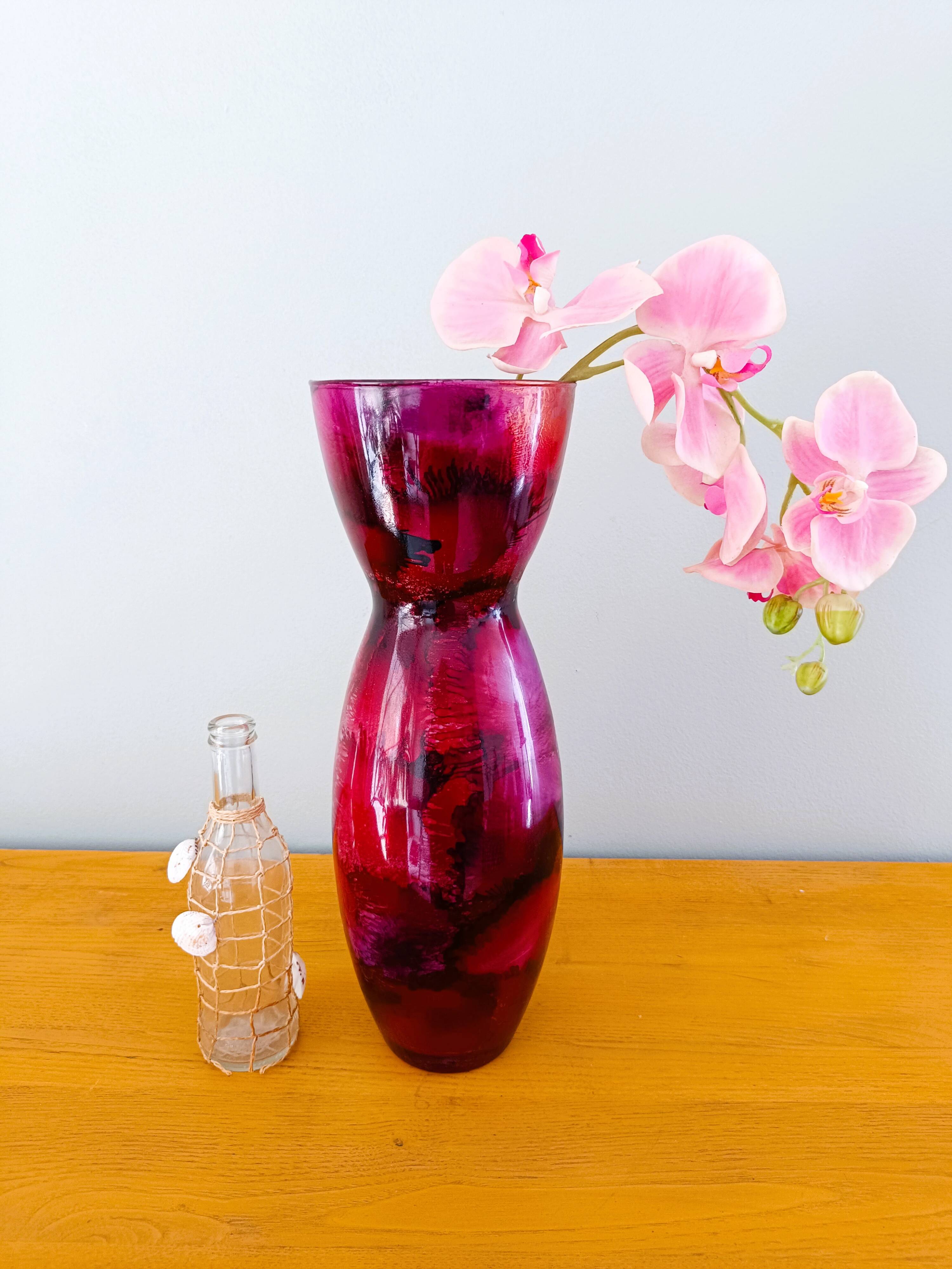 Hand-painted purple glass vase