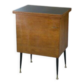Meuble d’appoint dépliant en bureau, acier, laiton et chêne 1960’s