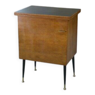 Meuble d’appoint dépliant en bureau, acier, laiton et chêne 1960’s