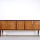 Midcentury Italian Sideboard In Walnut Root And Brass.