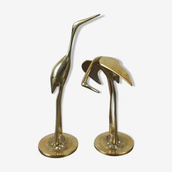 Pair of vintage brass heron