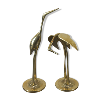 Pair of vintage brass heron