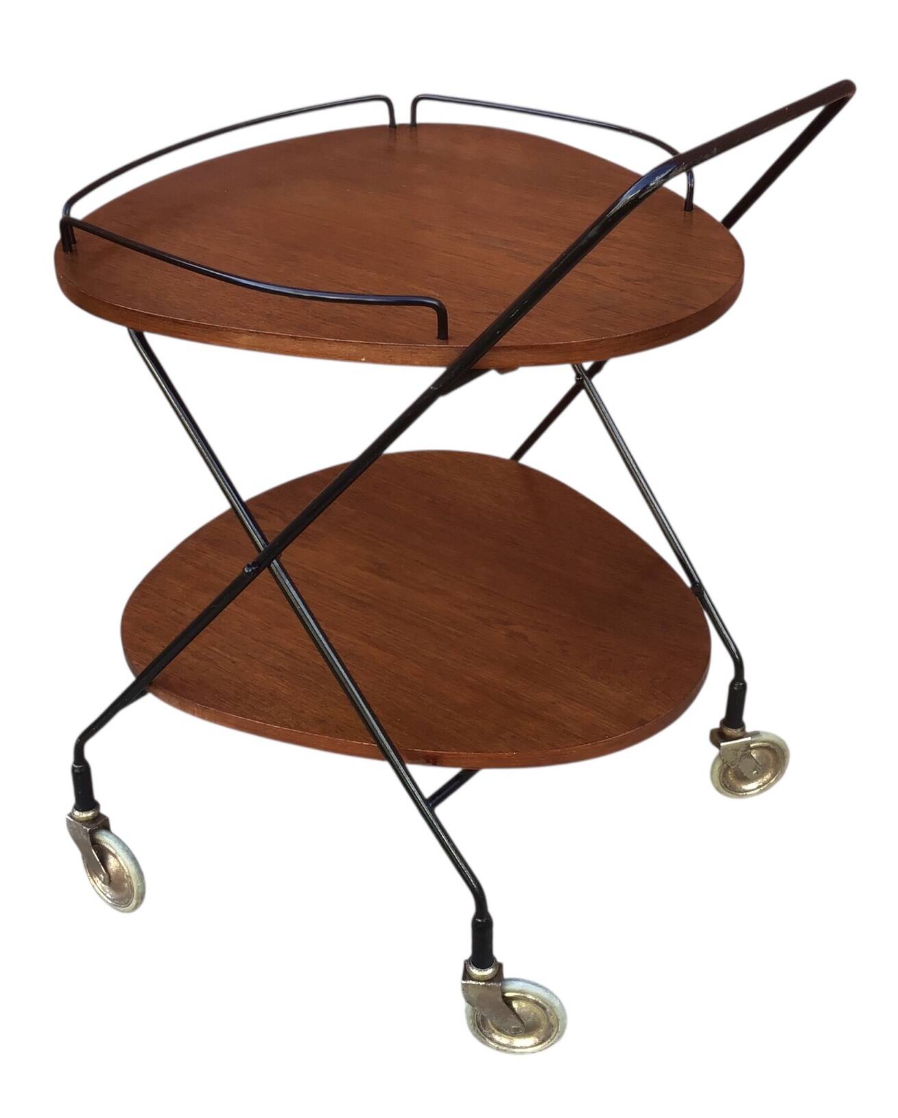 Vintage Scandinavian serving trolley in teak and metal, metal wheels, 1960s
