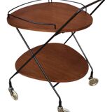 Vintage Scandinavian serving trolley in teak and metal, metal wheels, 1960s