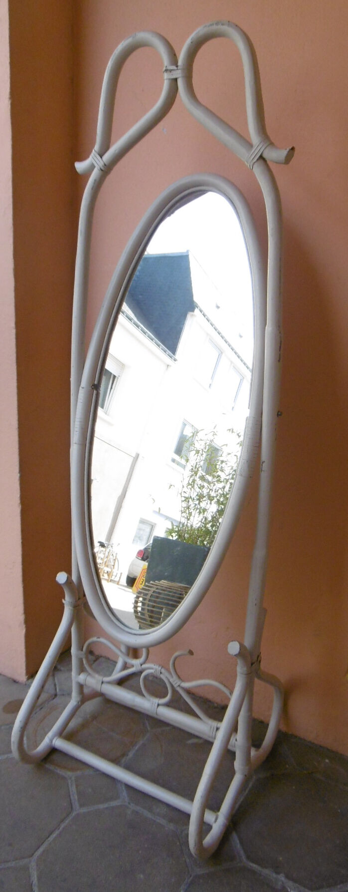 Mirror psyche in rattan - 80s - 178x56cm