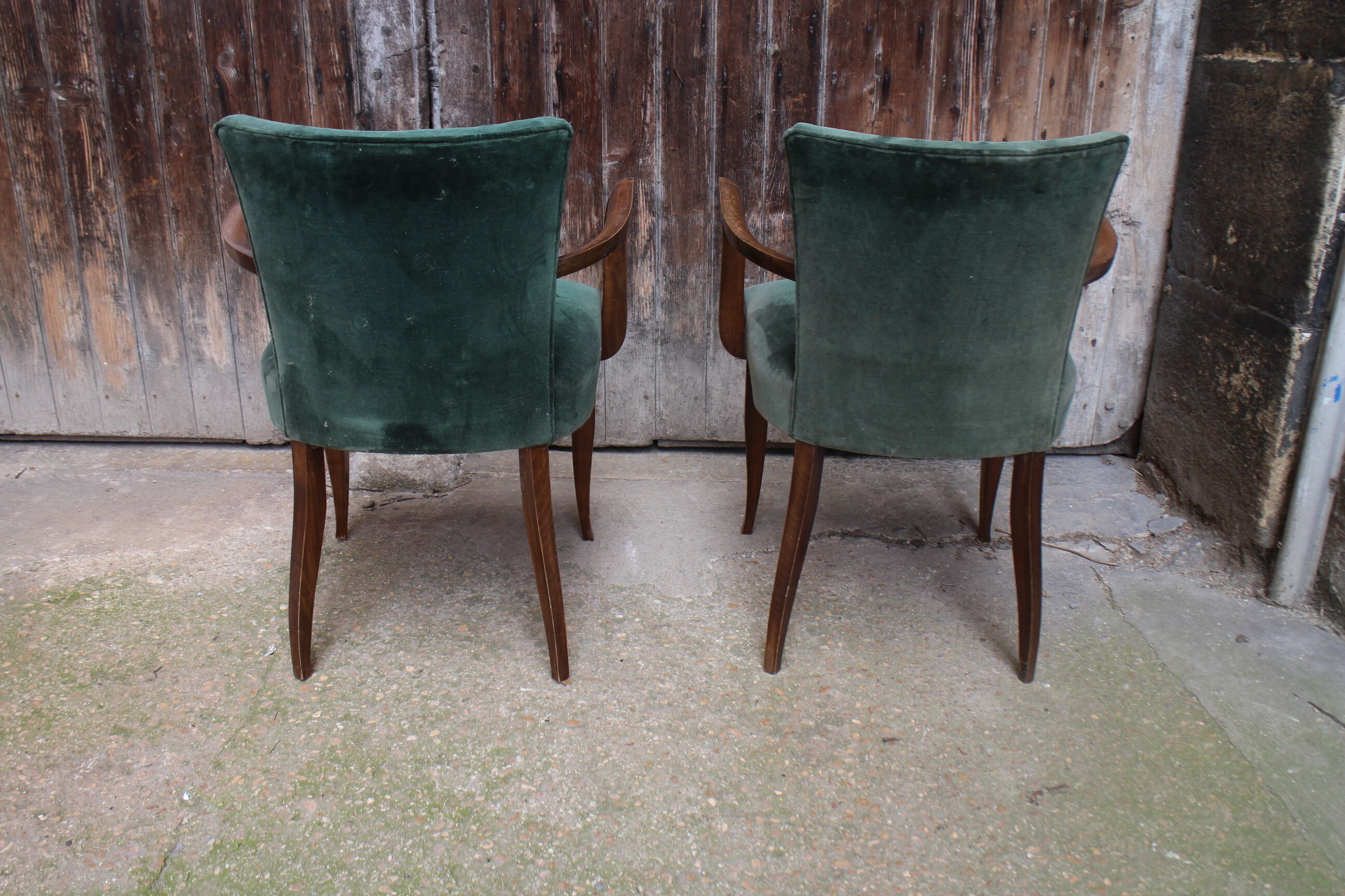 Pair of bridge art deco velvet armchairs