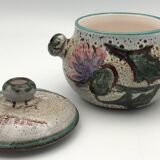Vintage candy jar in enameled ceramic from Vallauris with thistle decoration
