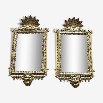 Pair of beveled bronze mirrors louis XIV