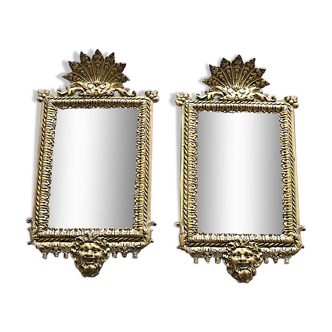 Paire de miroirs biseautés en bronze louis XIV