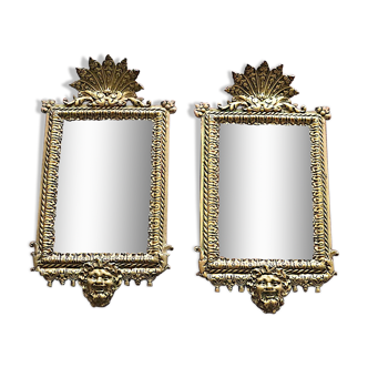 Pair of beveled bronze mirrors louis XIV