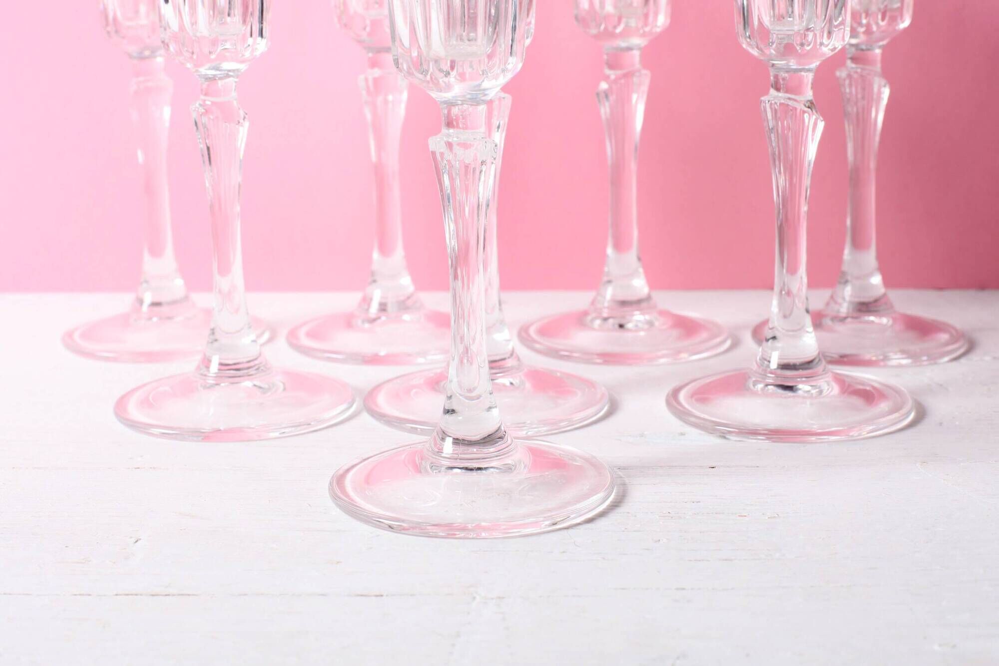 Set of 8 Crystal Vintage Champagne Flutes, Prosecco Clear Italian