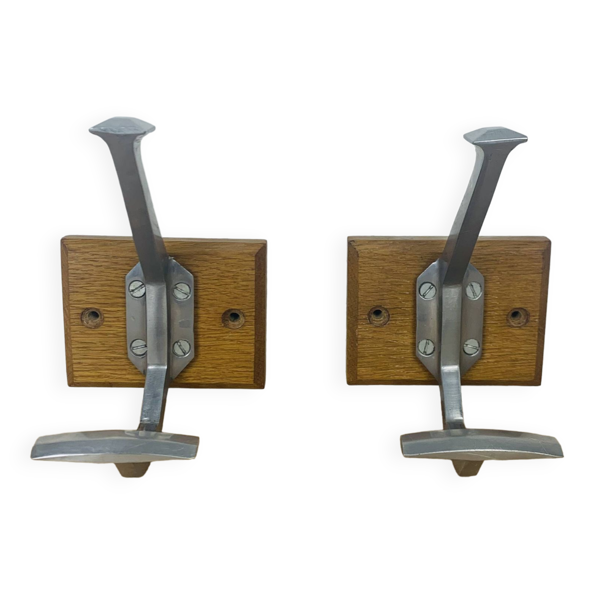 Pair of vintage aluminum coat hooks