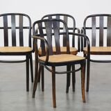 Set of 4 vintage wooden design dining/bistro chairs with woven seats