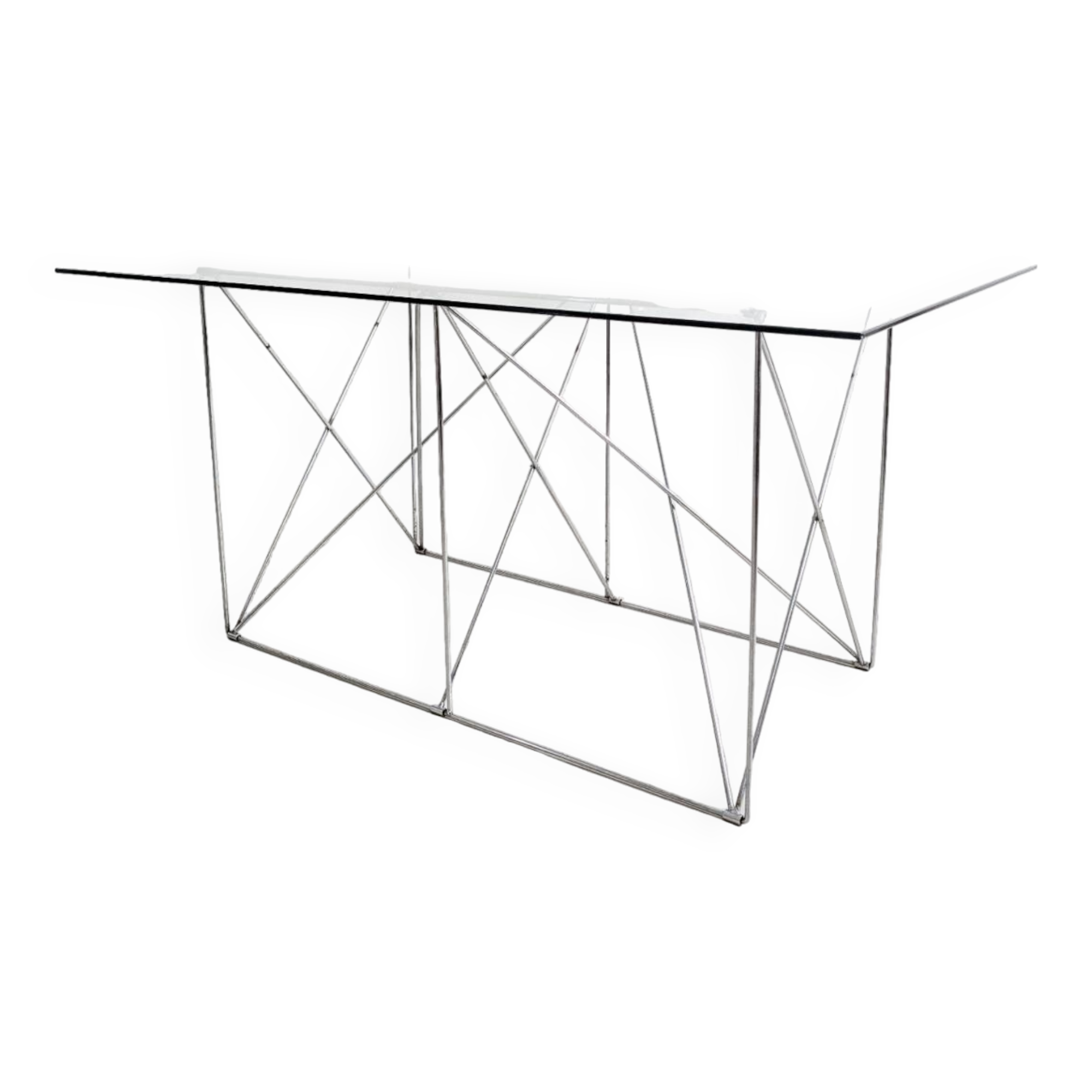 Folding steel and glass dining table by Max Sauze 1970s