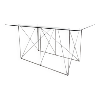 Folding steel and glass dining table by Max Sauze 1970s
