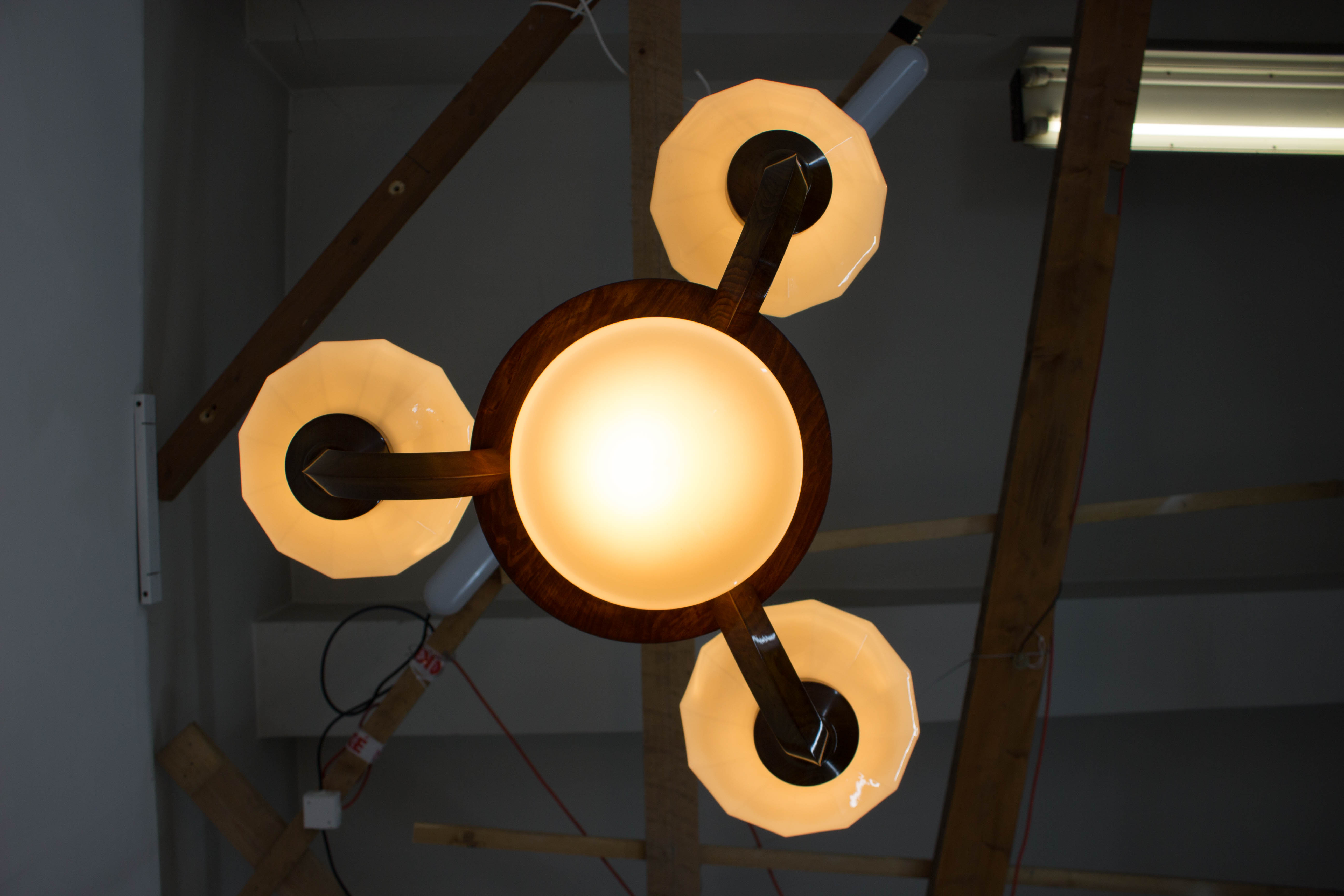 Art deco wood chandelier, 1930s