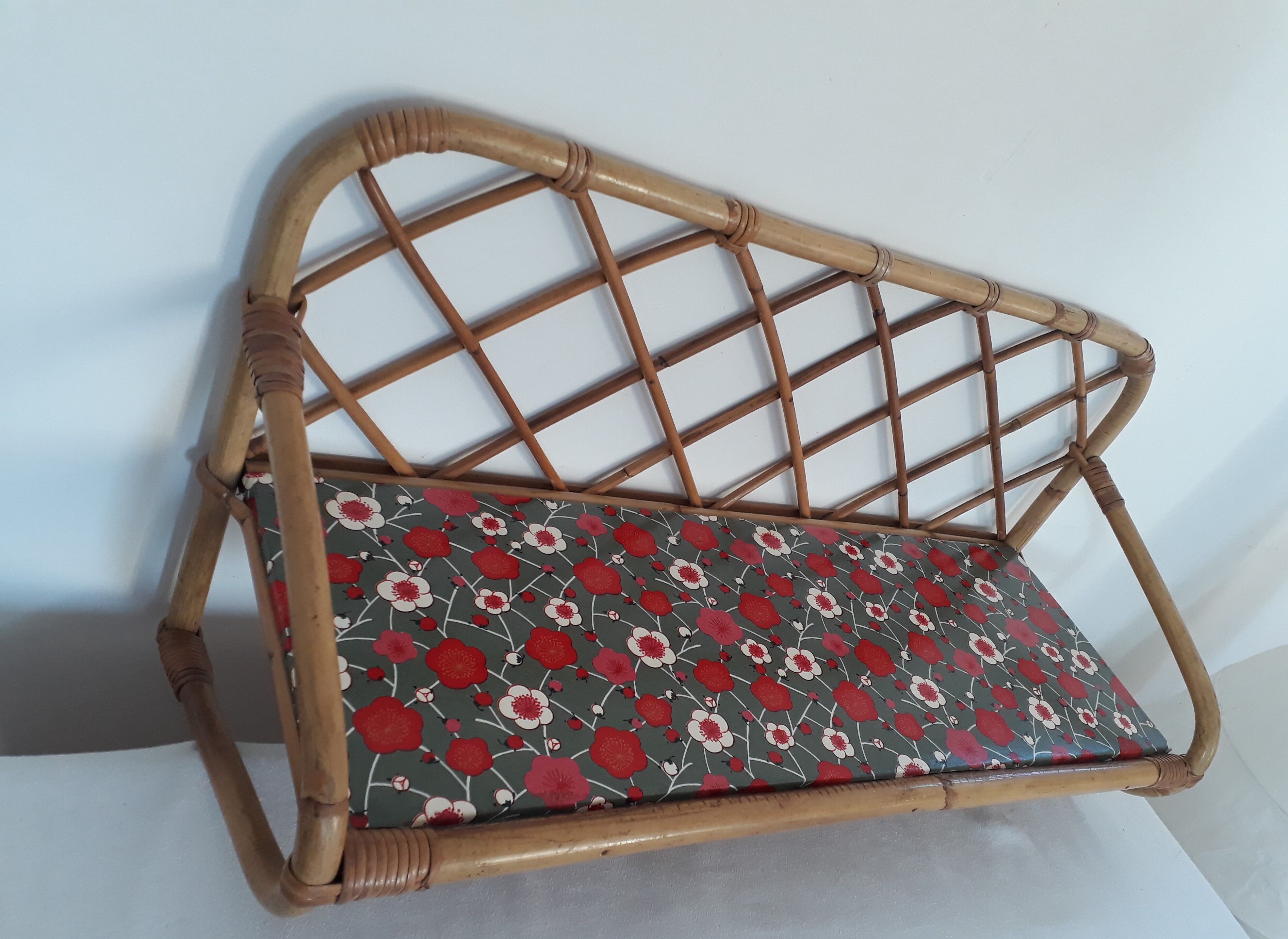 Wall rattan wicker vintage shelf  60s/70s