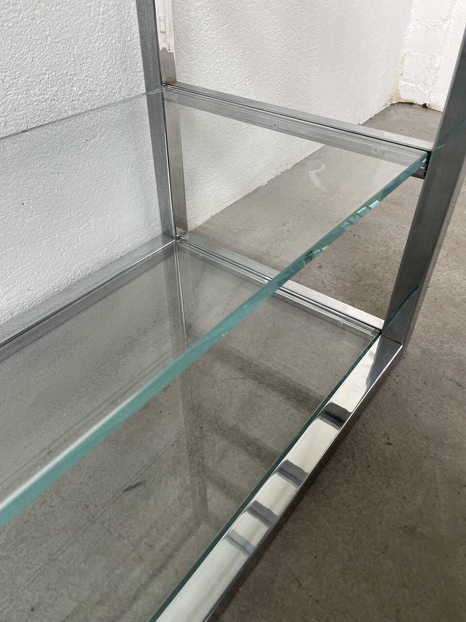 Pair of chrome and glass shelves from the 70s