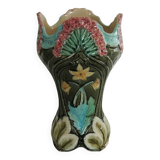 Ancien Vase de Bruyn en Barbotine Verte