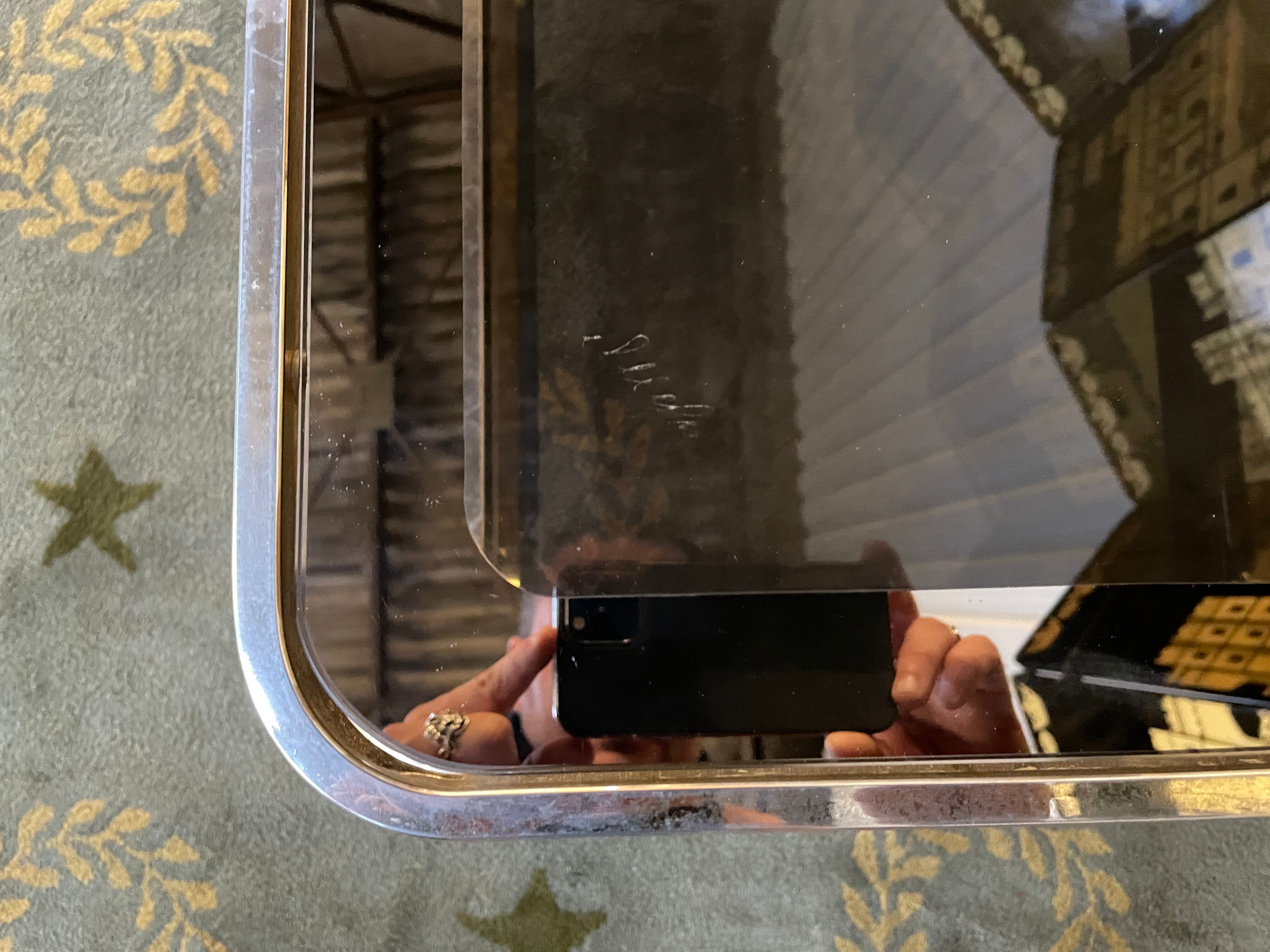 Coffee table in gilded metal and mirror glass with double top 1980