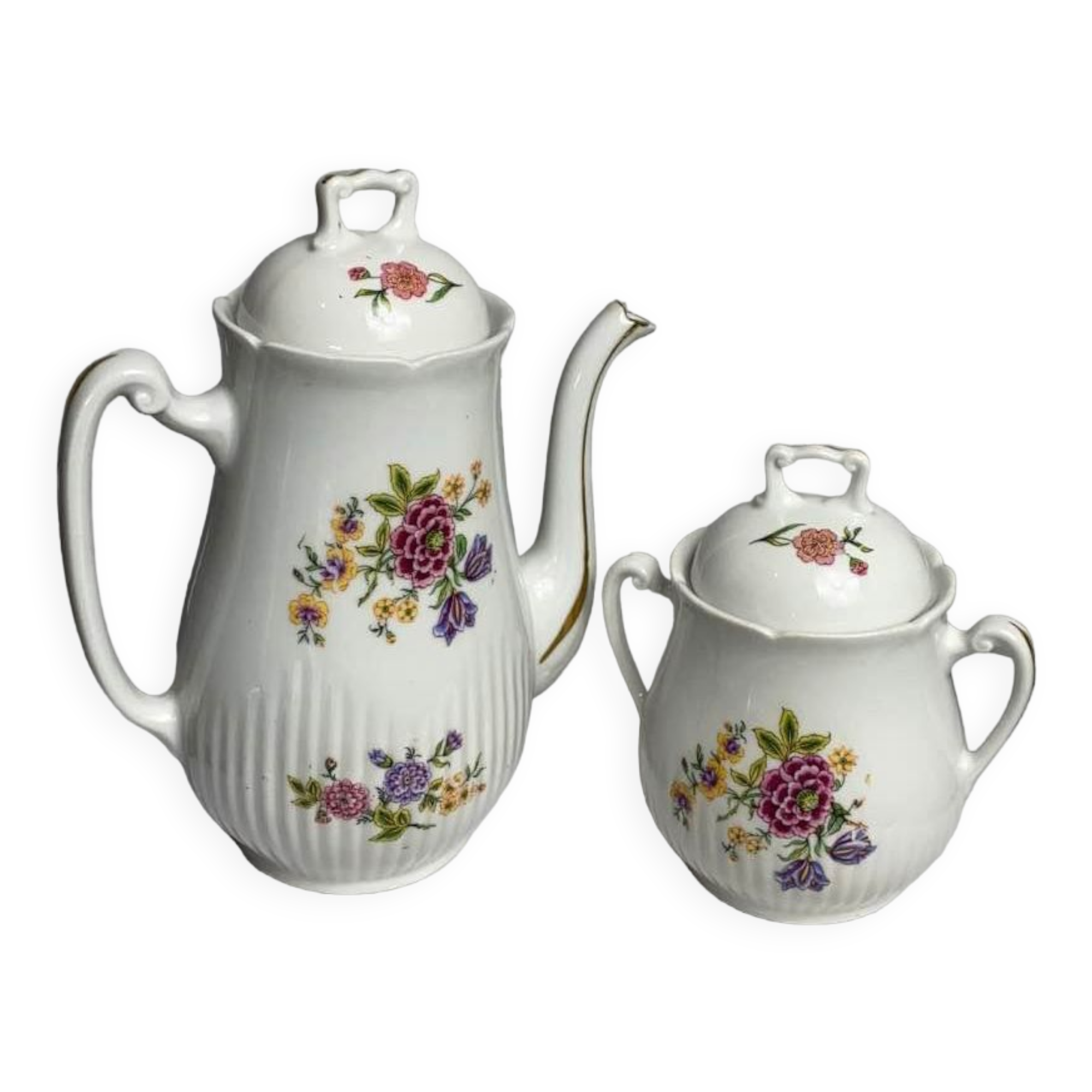 Antique porcelain teapot and sugar bowl