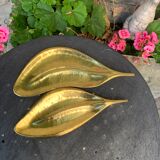 Two dishes, empty pocket vintage brass leaves