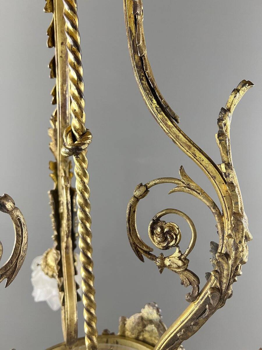 Louis XV style chandelier in bronze and glass, 19th century