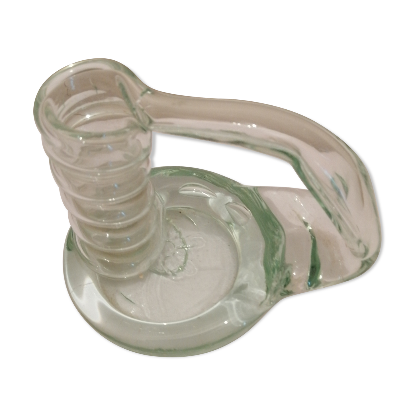 Transparent blown glass candle holder