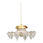 Suspension abat-jour vintage dentelle en verre mi blanc mi transparent