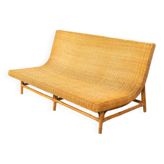 Mid-Century Modern Wicker Bench, Italy, 1970s