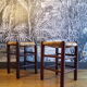Pair of vintage stools turned wood and straw