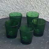 5 glasses in green glass with water or aperitif, made in italy, vintage