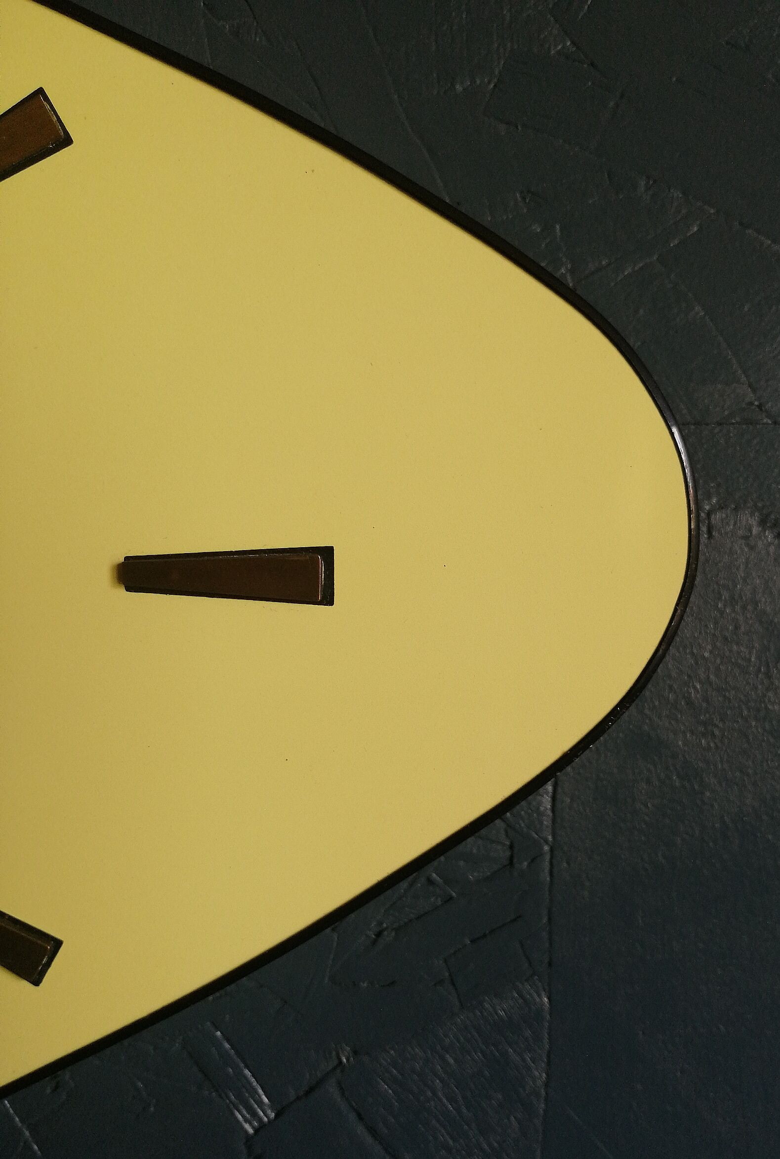 Vintage formica clock asymmetrical silent wall clock "Golden yellow Jaz"