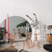 4 glasses tourbillon Rosaline wine in pink glass, Luminarc French glassware, vintage retro table