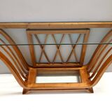 Art Deco Cherrywood Console Table with a Rectangular Glass Top, Italy
