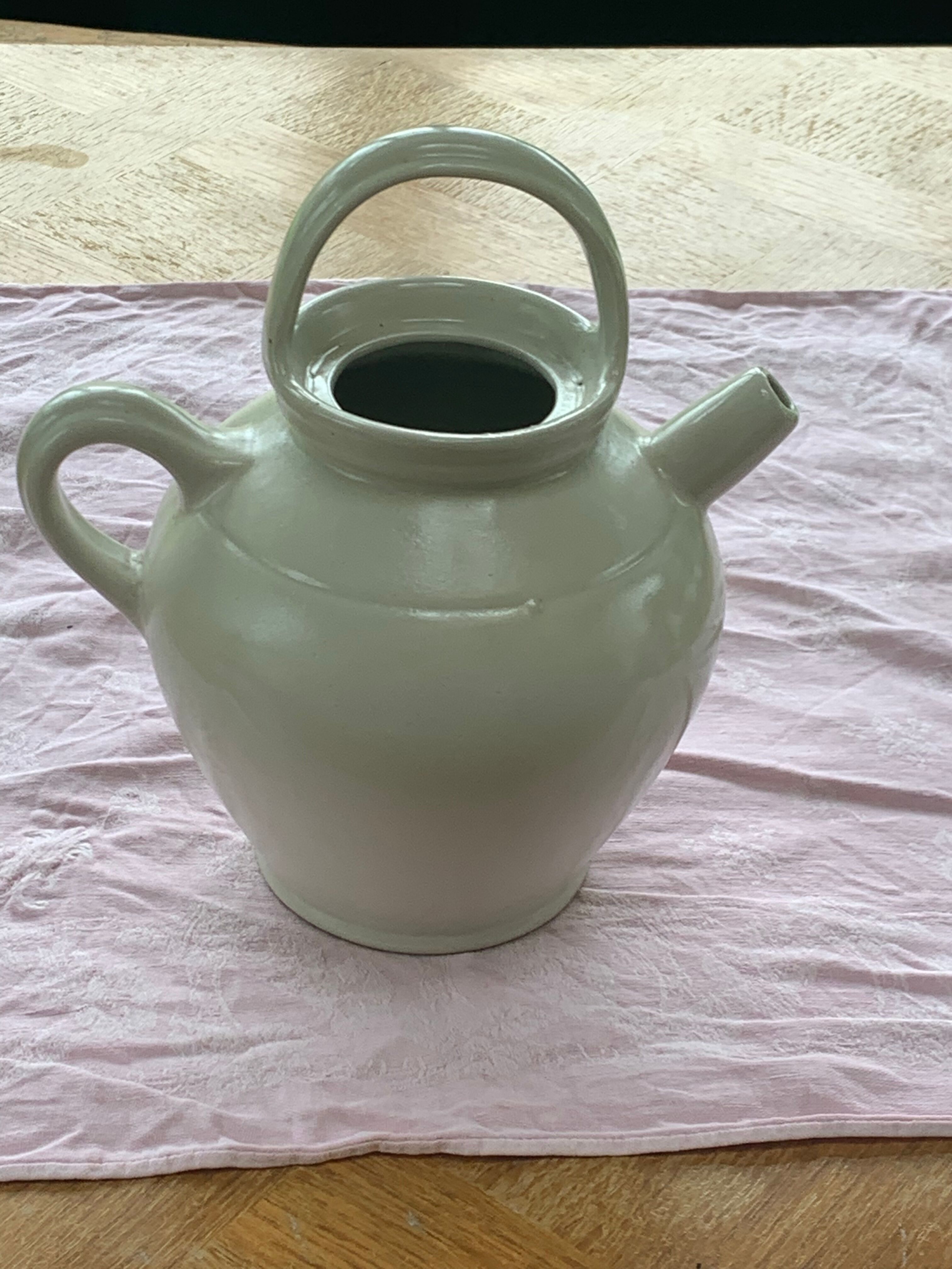 Jug, gargoulette in glazed stoneware white digoin france vintage