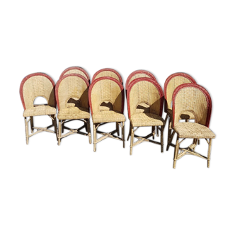 9 vintage french rattan chairs