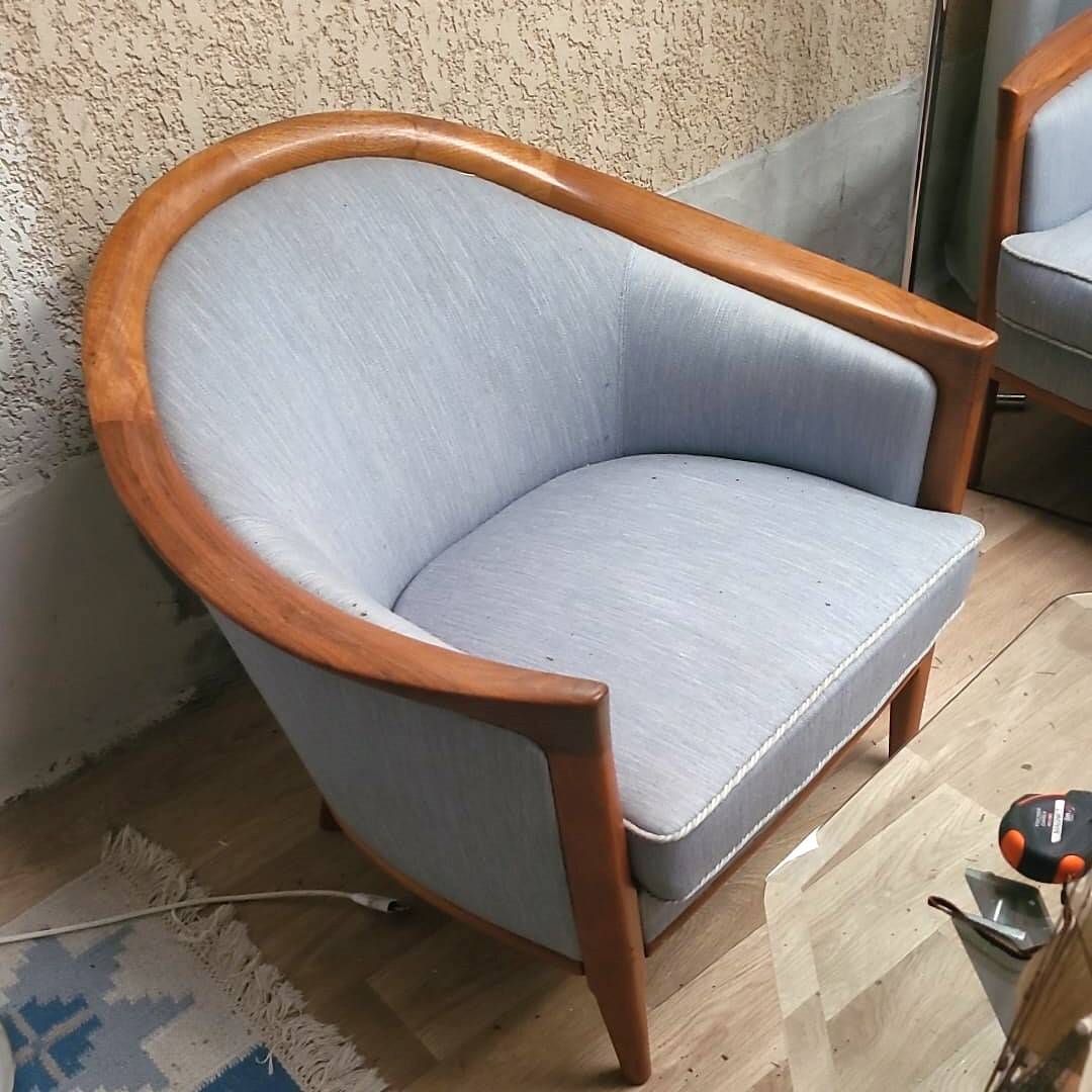 Vintage Scandinavian 3-seater sofa in walnut, Bertil Fridhagen, stamped Bröderna Anderssons.