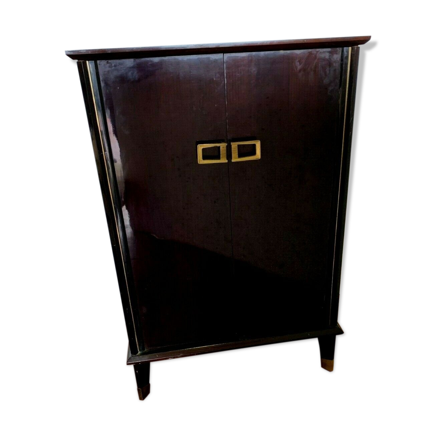 Sideboard with two-doors Art Deco lacquered black 20th century bronze handles