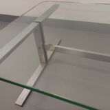 Vintage coffee table in transparent glass and cast aluminum from the 70s