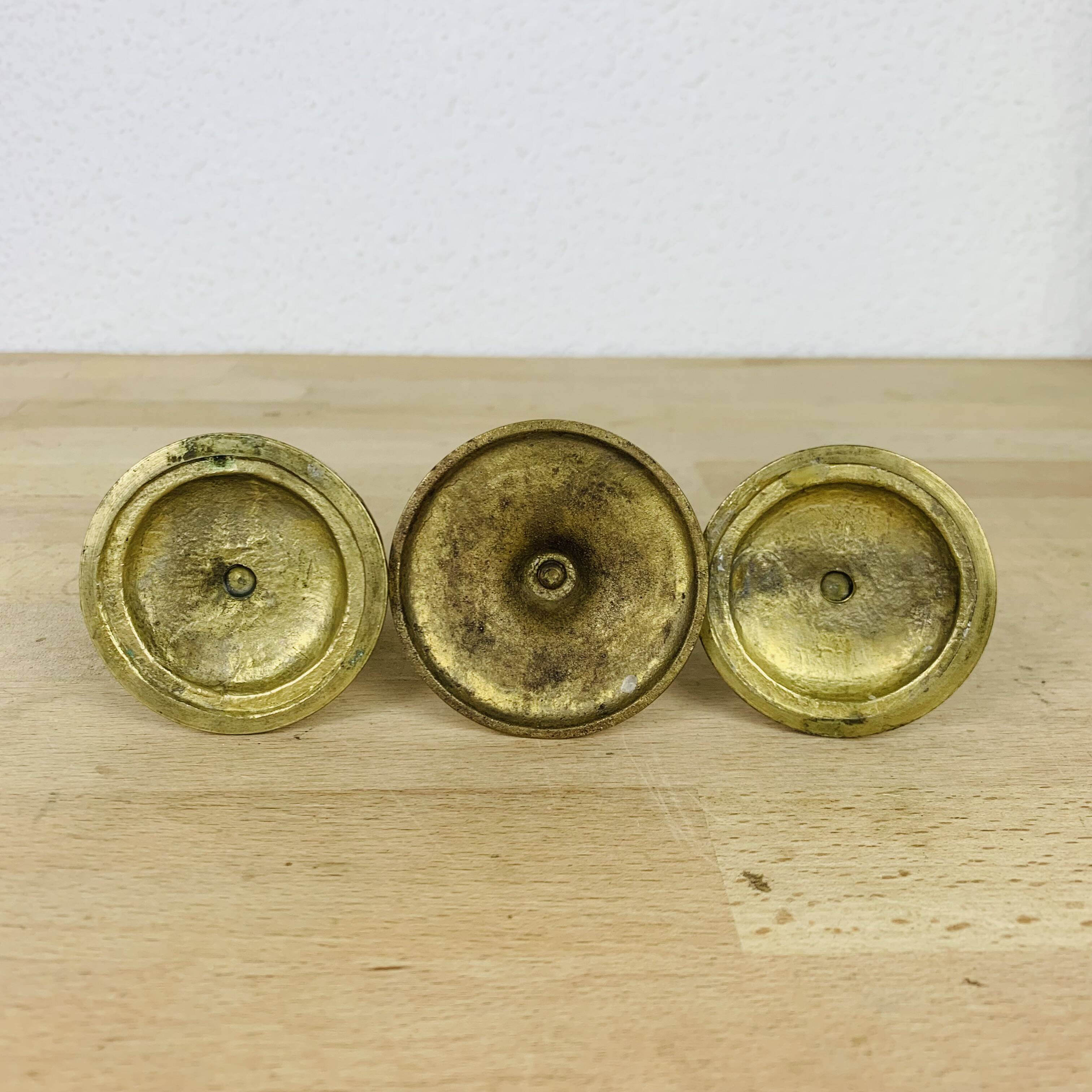 3 vintage gold brass candlesticks
