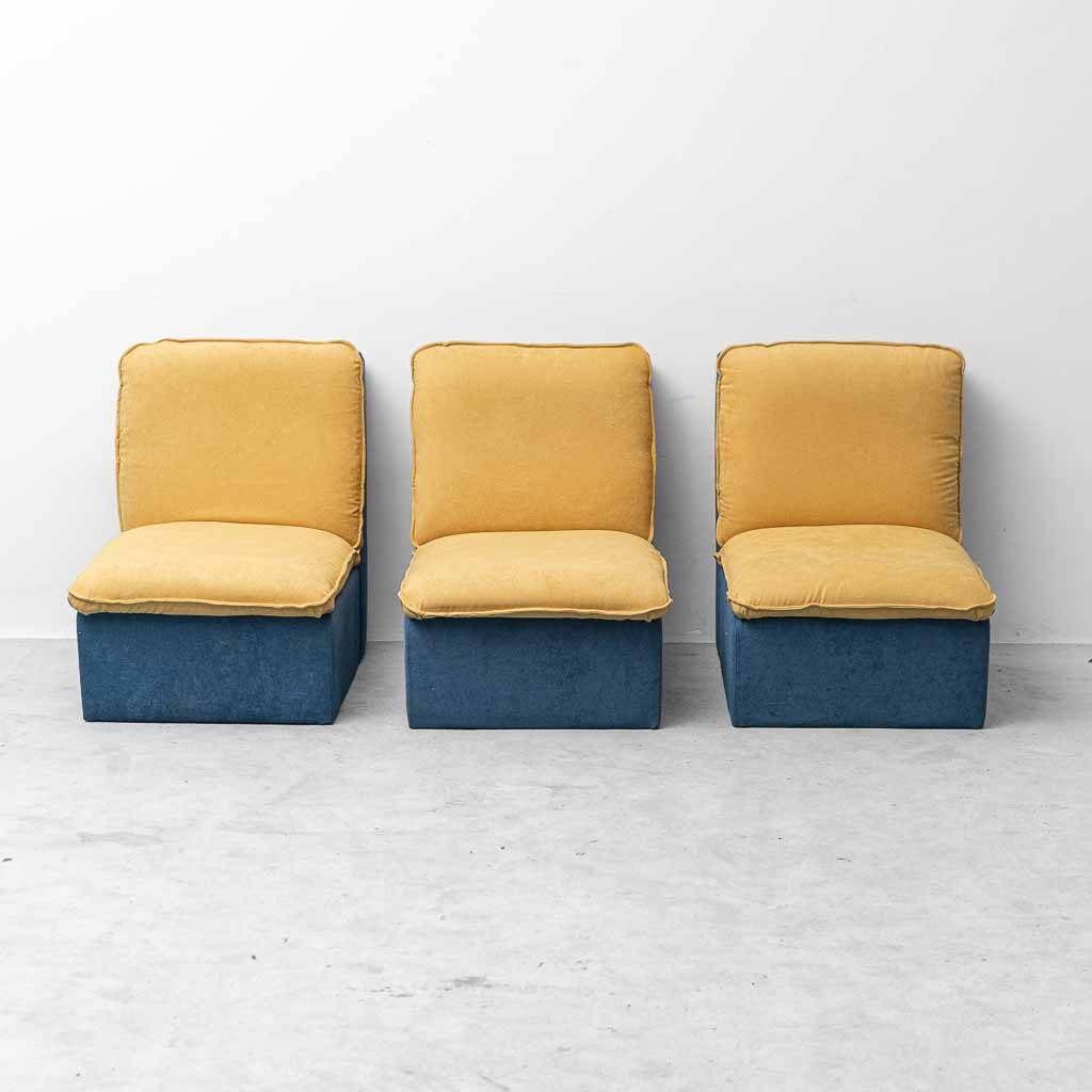 Vintage modular sofa with 3 elements in two-tone fabric – 1970s