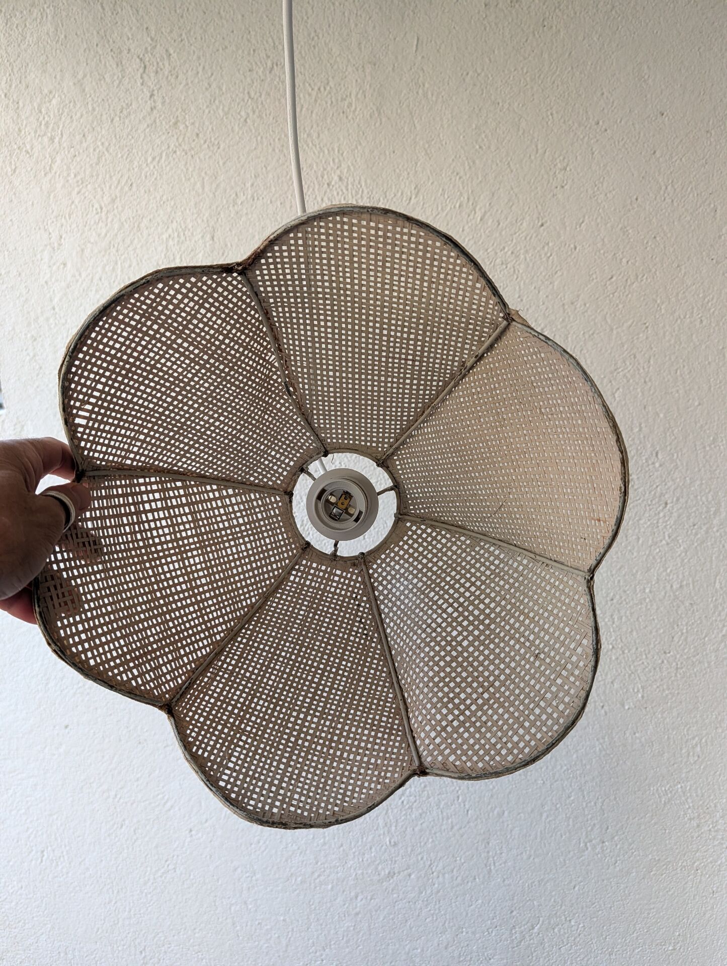 Woven bamboo flower pendant, 1970s