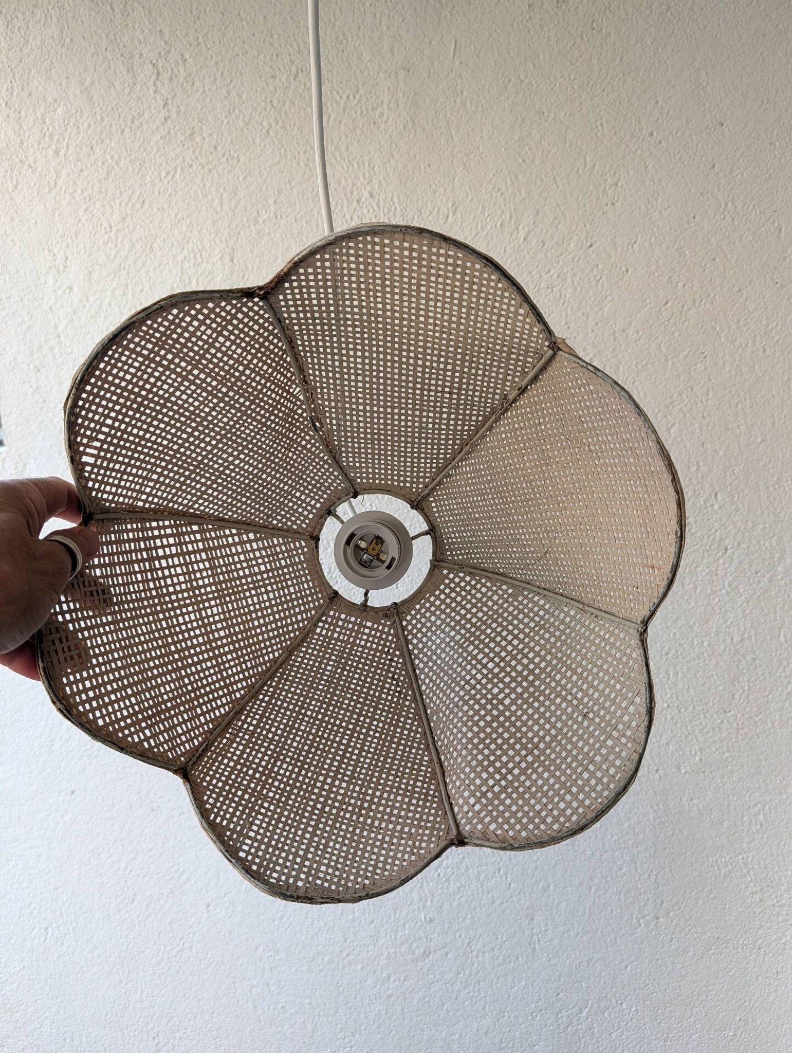 Woven bamboo flower pendant, 1970s