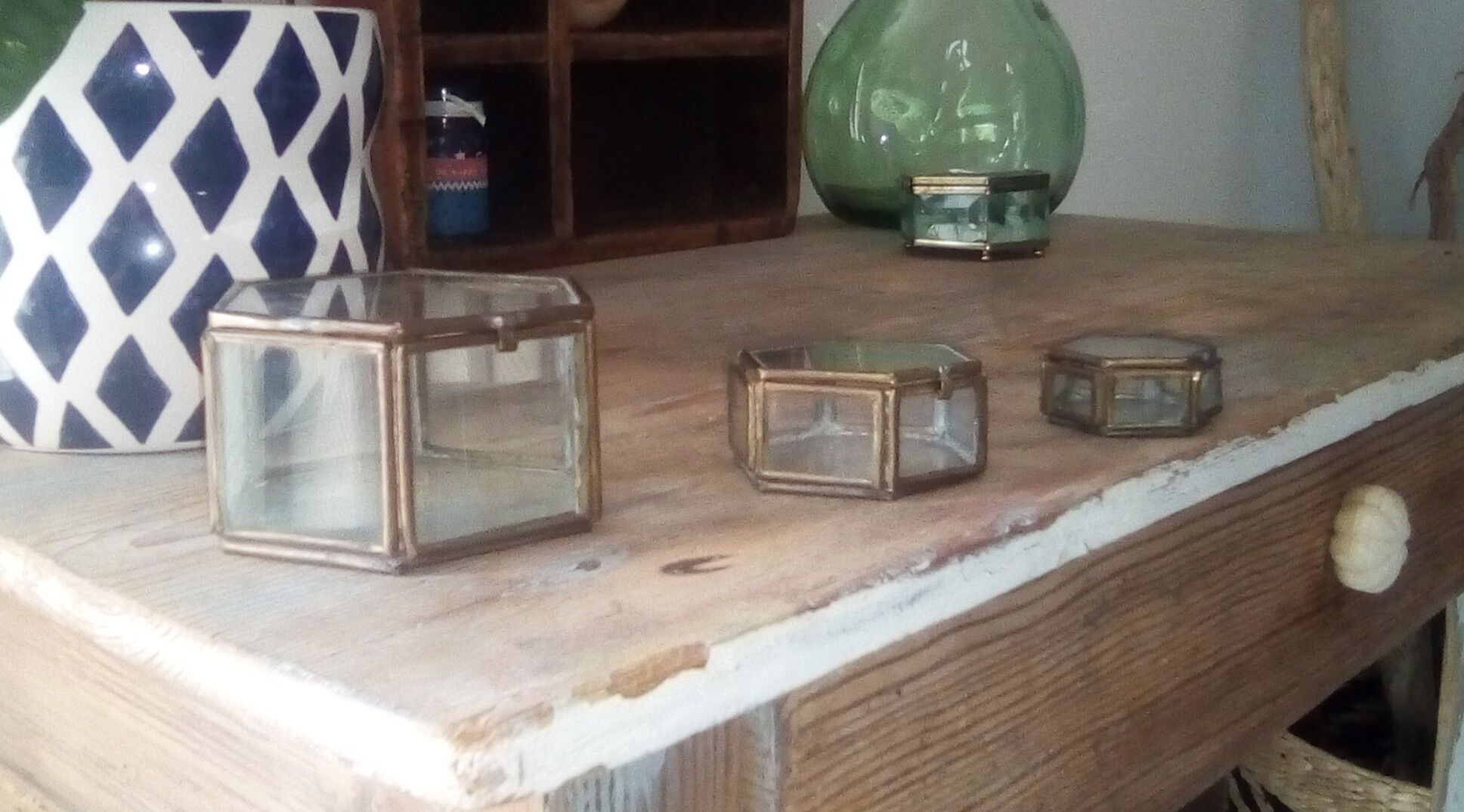Jewelry box showcase trundle glass and brass 50s/60s