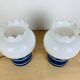 Pair of space age 70 opaline lamps and blue glass