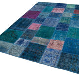 Handwoven anatolian contemporary 204 cm x 300 cm blue patchwork carpet