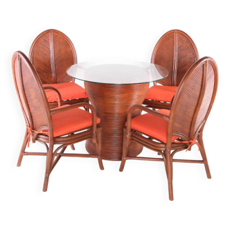 Ensemble table et fauteuils en rotin