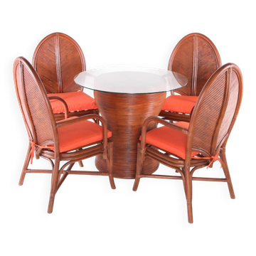 Ensemble table et fauteuils en rotin