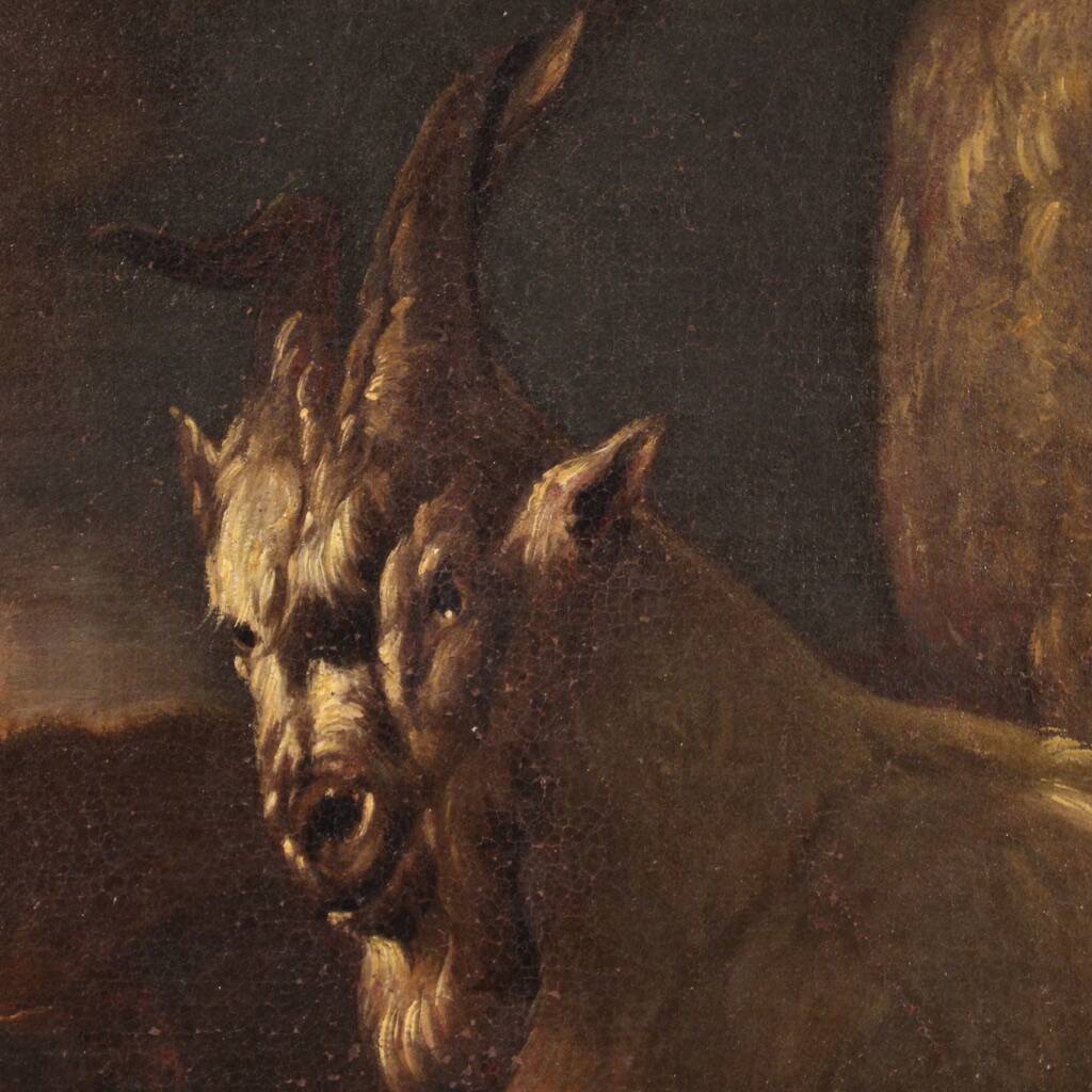 Beautiful 17th century painting, bucolic landscape with goats